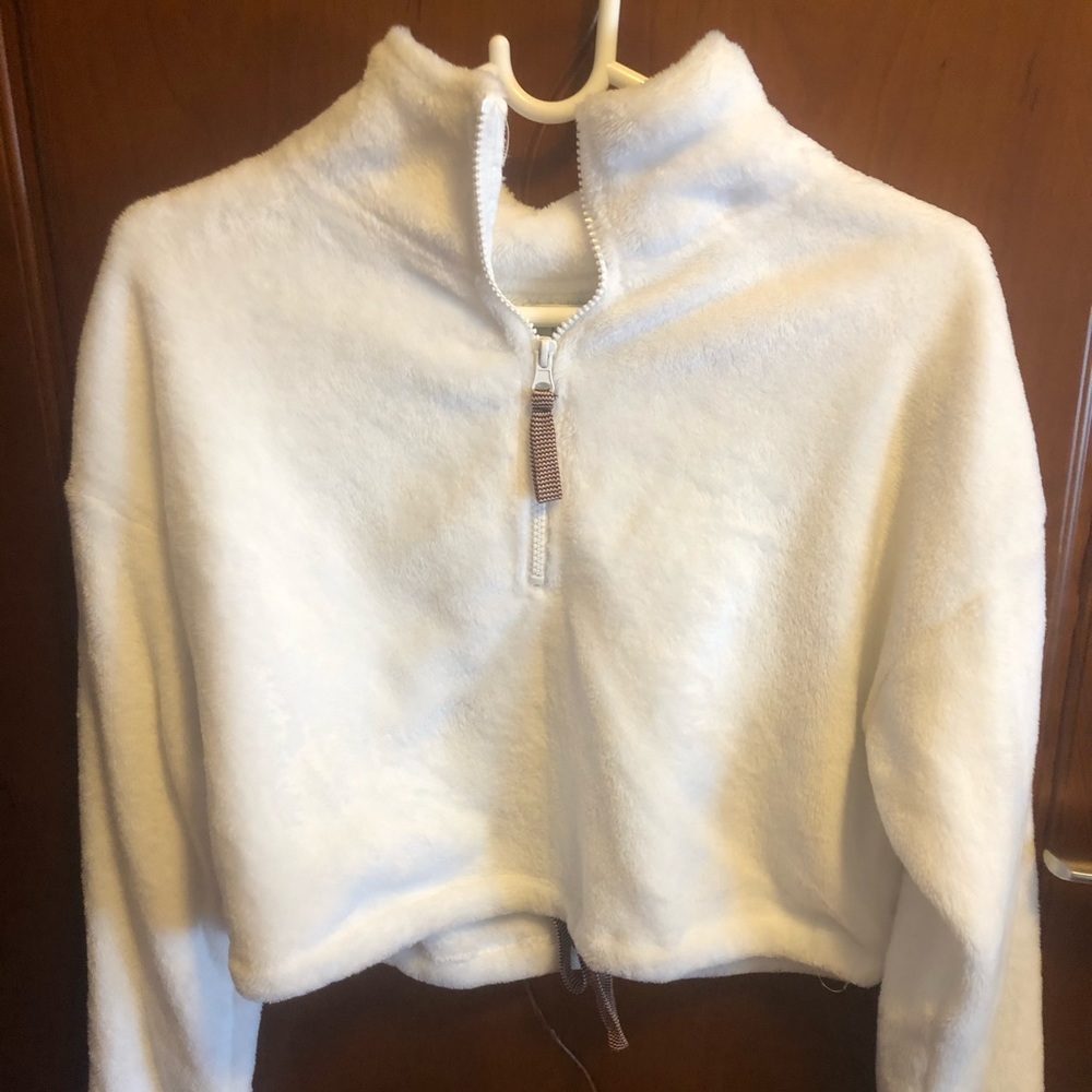 Fuzzy Crop Zip Up Sweater